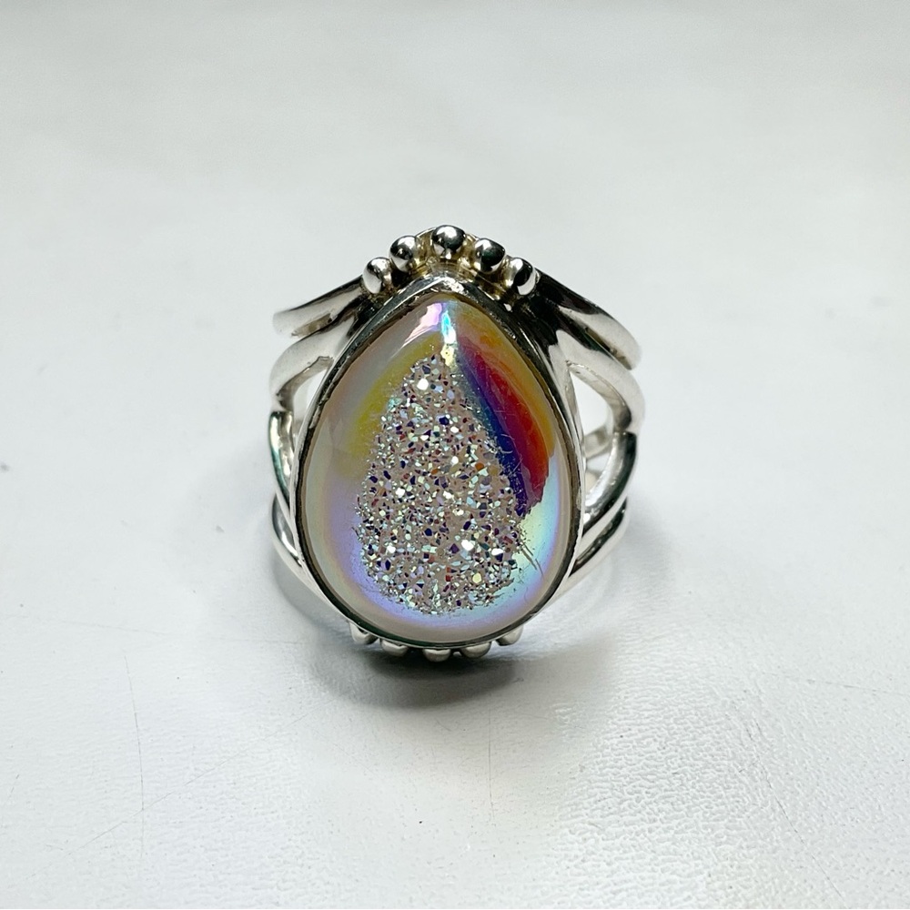 Sajen Sterling Silver Druzy Agate Ring Huge Adjustable